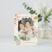 Elegant Waterverf Winter Berries & Greenery Foto Feestdagenkaart (Staand voorkant)