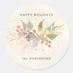 Elegant Waterverf Winter Berries & Greenery Ronde Sticker