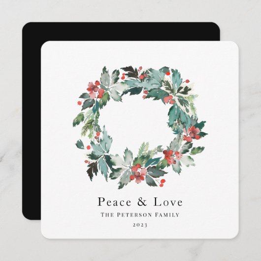Elegant Waterverf Winter Berry Greenery Wreath Feestdagenkaart (Voorkant / Achterkant)