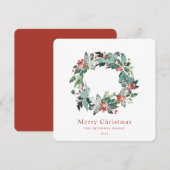 Elegant Waterverf Winter Berry Greenery Wreath Feestdagenkaart (Voorkant / Achterkant)
