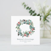Elegant Waterverf Winter Berry Greenery Wreath Feestdagenkaart (Staand voorkant)