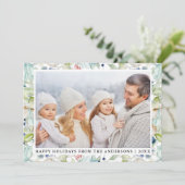 Elegant Waterverf Winter Blue Floral Foto Feestdagenkaart (Staand voorkant)