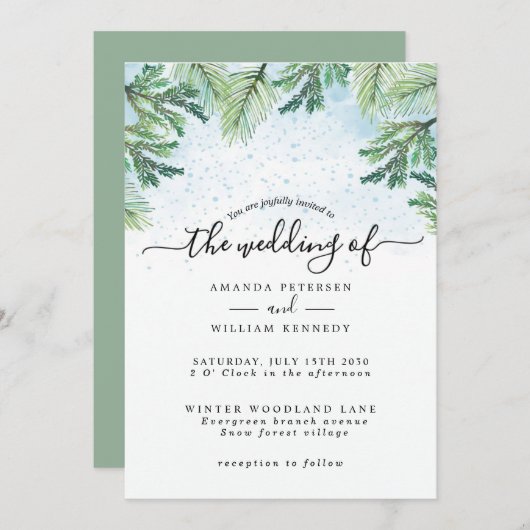 Elegant Waterverf Winter Evergreen Typografie Kaart (Voorkant / Achterkant)