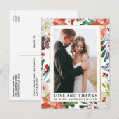Elegant Waterverf Winter Floral Love and Bedankt Briefkaart (Voorkant / Achterkant)