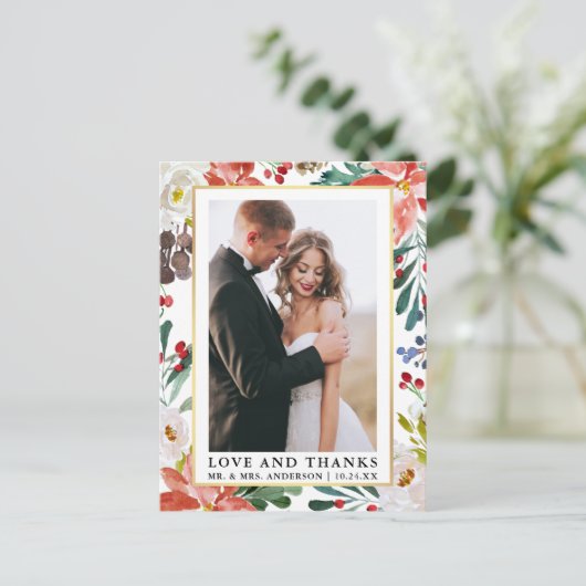 Elegant Waterverf Winter Floral Love and Bedankt Briefkaart (Staand voorkant)