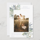 Elegant Waterverf Winter Foliage Single Photo Feestdagenkaart (Voorkant)