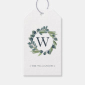 Elegant Waterverf Winter Foliage Wreatmonogram Cadeaulabel (Voorkant)