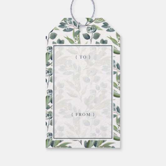 Elegant Waterverf Winter Foliage Wreatmonogram Cadeaulabel (Achterkant)