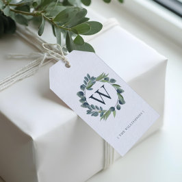 Elegant Waterverf Winter Foliage Wreatmonogram Cadeaulabel