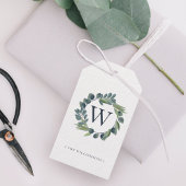 Elegant Waterverf Winter Foliage Wreatmonogram Cadeaulabel