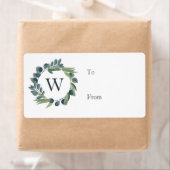 Elegant Waterverf Winter Foliage Wreatmonogram Etiket (Insitu)