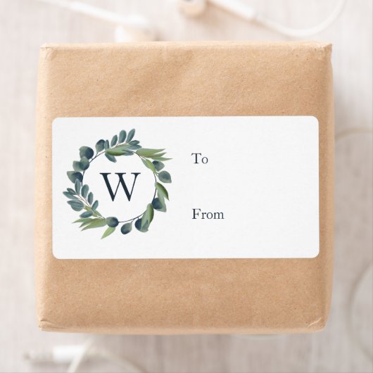 Elegant Waterverf Winter Foliage Wreatmonogram Etiket (Insitu)
