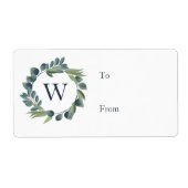 Elegant Waterverf Winter Foliage Wreatmonogram Etiket (Voorkant)
