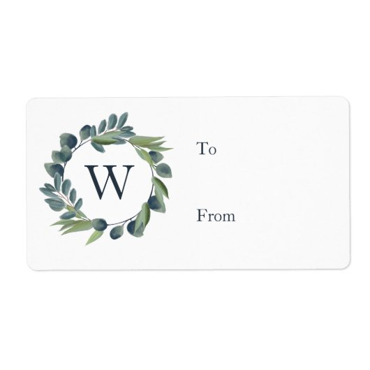 Elegant Waterverf Winter Foliage Wreatmonogram Etiket (Voorkant)