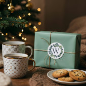 Elegant Waterverf Winter Foliage Wreatmonogram Ronde Sticker