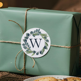 Elegant Waterverf Winter Foliage Wreatmonogram Ronde Sticker