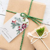 Elegant Waterverf Winter Greenery Red Berries Cadeaulabel