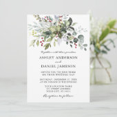 Elegant Waterverf Winter Greenery Wedding Kaart (Staand voorkant)
