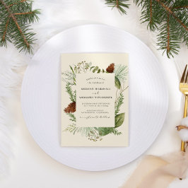 Elegant Waterverf Winter Greenery Wedding Kaart