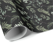 Elegant Waterverf Winter Greenery | Zwart Cadeaupapier (Rol Hoek)