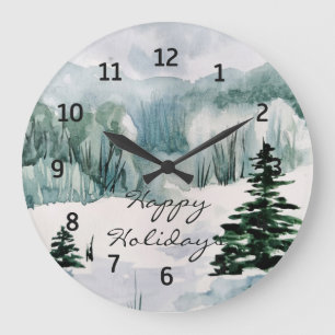 Elegant Waterverf Winter Happy Holiday Wall klok