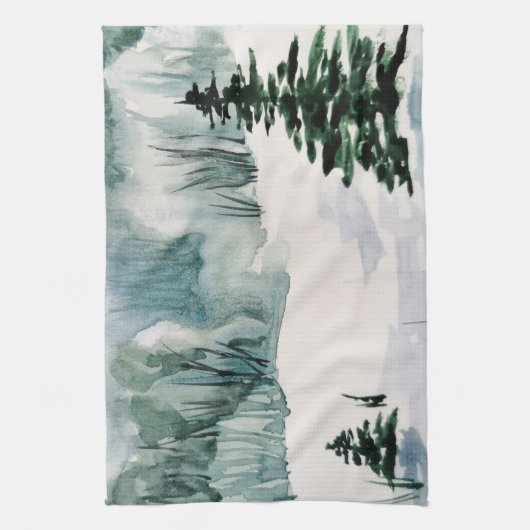 Elegant Waterverf Winter Kerstbomen sneeuw Theedoek (Verticaal)