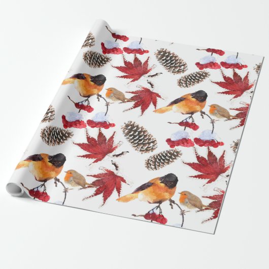 Elegant Waterverf Winter Pattern Cadeaupapier (Uitgerold)