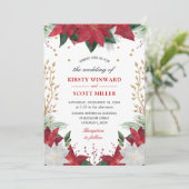 Elegant Waterverf Winter Red Poinsettia Wedding Kaart (Staand voorkant)