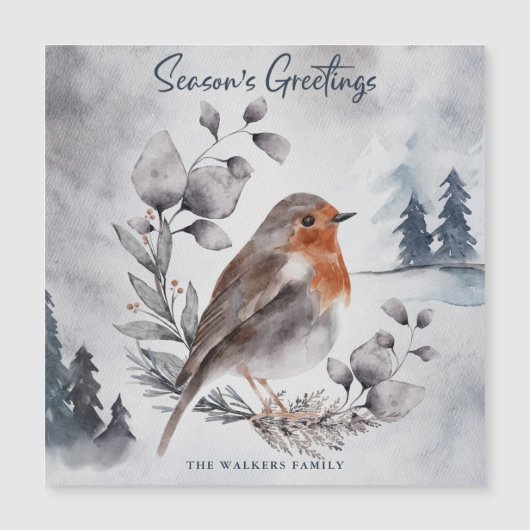 Elegant Waterverf Winter Robin Bird Magnetic Card (Voorkant)