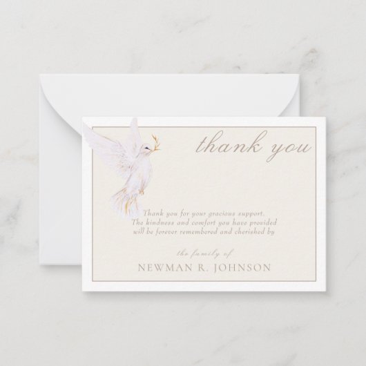 Elegant Waterverf witte duif Memorial dank u Notitiekaartje (Voorkant)