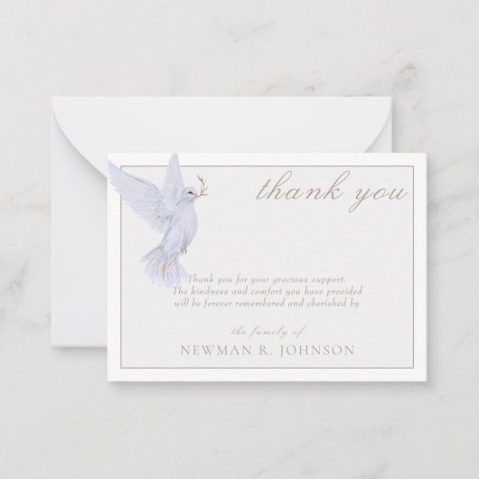 Elegant Waterverf witte duif Memorial dank u Notitiekaartje (Voorkant)