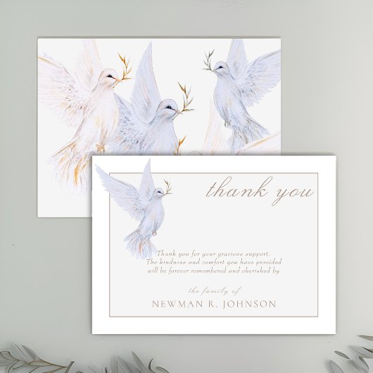 Elegant Waterverf witte duif Memorial dank u Notitiekaartje