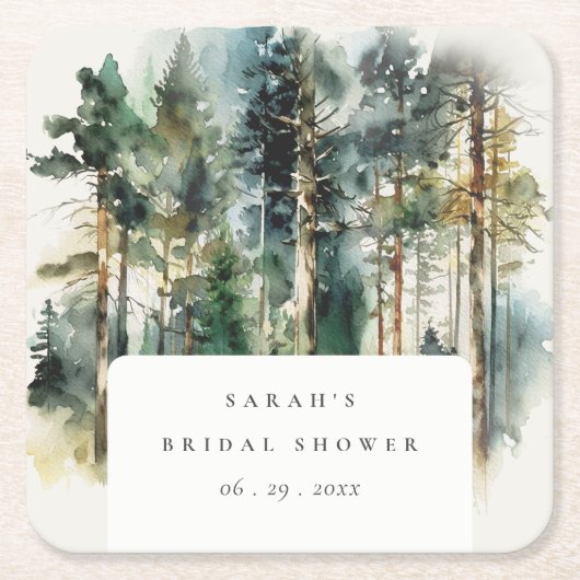 Elegant Waterverf Woodland Forest Vrijgezellenfees Kartonnen Onderzetters (Voorkant)