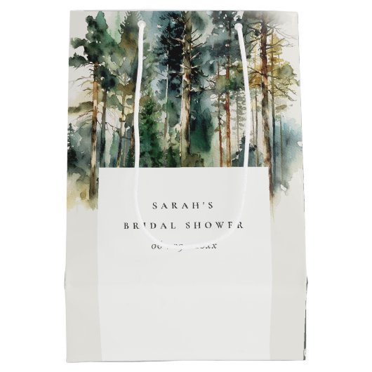 Elegant Waterverf Woodland Forest Vrijgezellenfees Medium Cadeauzakje (Achterkant)