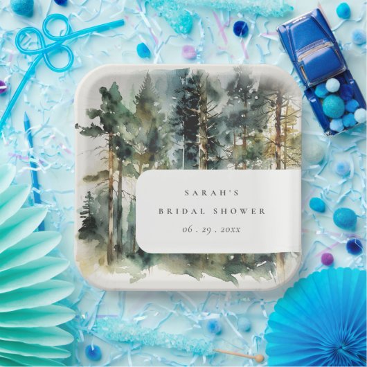 Elegant Waterverf Woodland Forest Vrijgezellenfees Papieren Bordje (Feest)