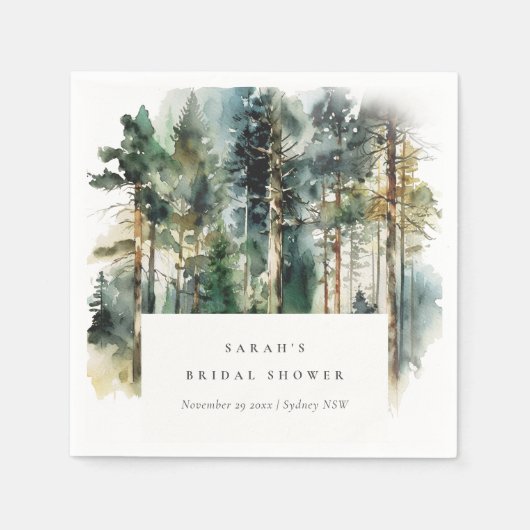 Elegant Waterverf Woodland Forest Vrijgezellenfees Servet (Voorkant)