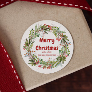 Elegant Waterverf Wreater Kerstmis Ronde Sticker