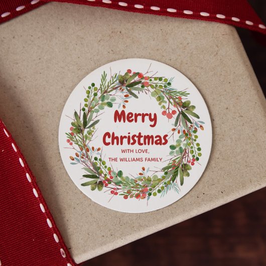 Elegant Waterverf Wreater Kerstmis Ronde Sticker
