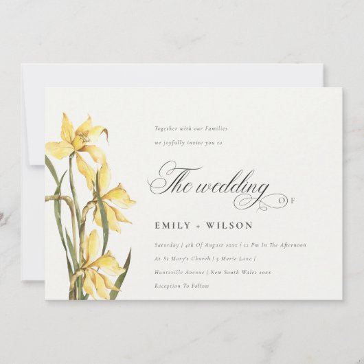 Elegant Waterverf Yellow Daffodil Wedding Invite Bedankkaart (Voorkant)