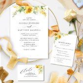 Elegant Waterverf Yellow en Ochre Floral Wedding Kaart