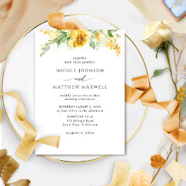 Elegant Waterverf Yellow en Ochre Floral Wedding Kaart