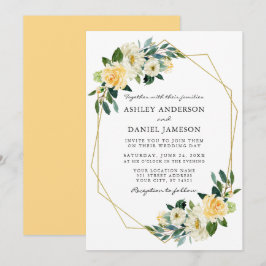 Elegant Waterverf Yellow Floral Gold Lijst Kaart