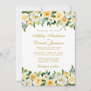 Elegant Waterverf Yellow Gold Green Wedding Kaart