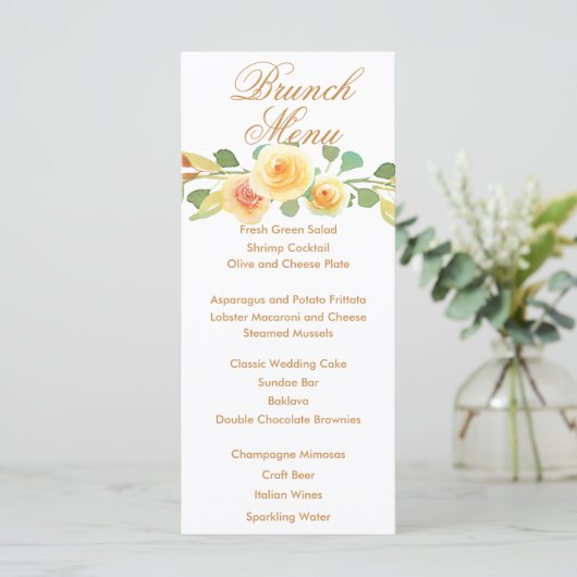 Elegant Waterverf Yellow Rose Bouquet Menu (Staand voorkant)