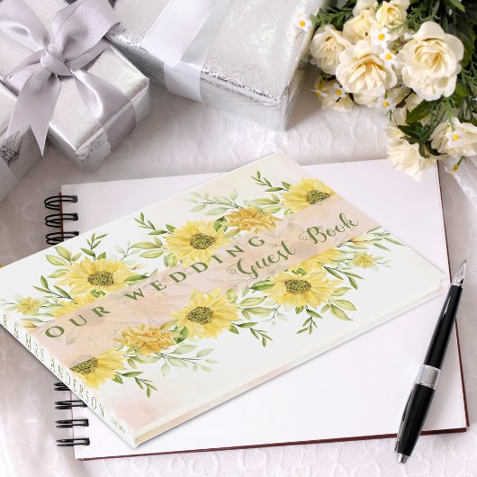 Elegant Waterverf Yellow Sunflower floral Weddensc Gastenboek