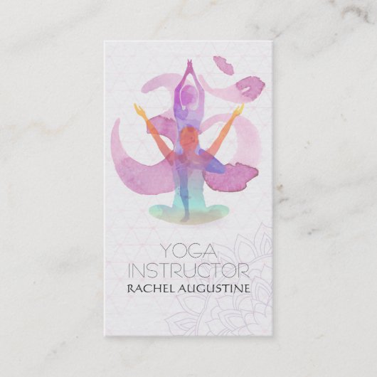 Elegant Waterverf Yoga Meditation Pose om Symbol Visitekaartje (Voorkant)