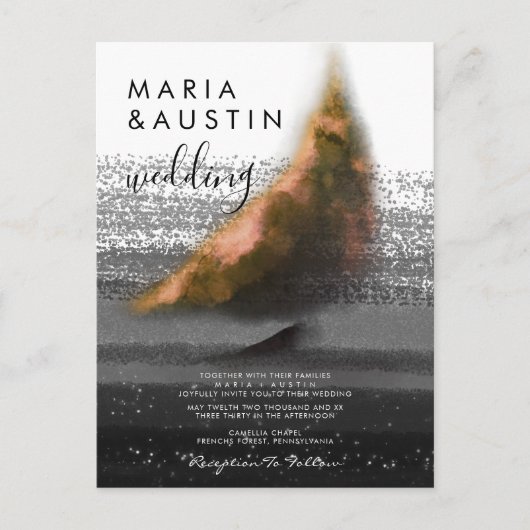 Elegant Waterverf Zee Sailing Boat Black Wedding Briefkaart (Voorkant)