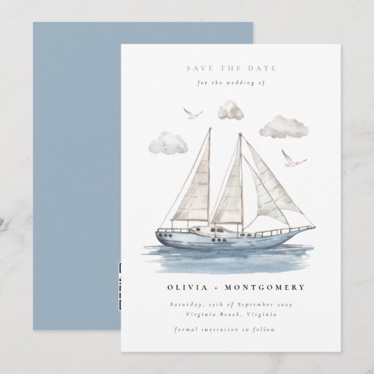 Elegant Waterverf zeiljacht Kaart (Voorkant / Achterkant)