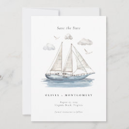 Elegant Waterverf zeiljacht Save the Date Kaart