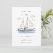Elegant Waterverf zeiljacht Save the Date Kaart (Staand voorkant)